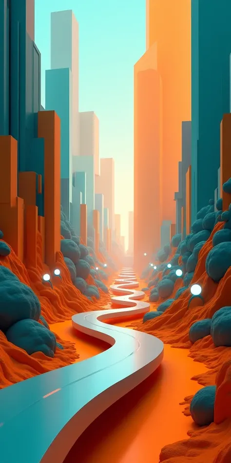 ROAD TO SUCCESS THEMED PICTURE, ORANGE AND TURQUOISE PRIMARY COLORS, ABSTRACT PICTURE, DIGITAL VIEW