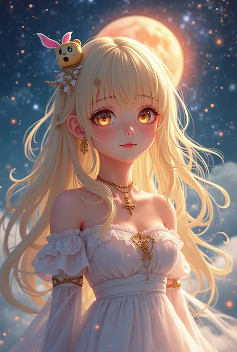 Blonde hair, golden eyes, Venus background, anime