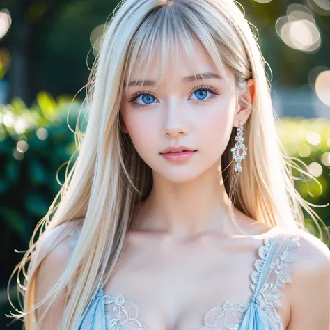 night、 live shooting 、(((A portrait of ultimate beauty)))、(( Hydrated Glowing Skin ))、 in the seat、Beautiful baby-faced 15-year-old girl from Prague、Bangs above the eyes、Bangs that fall on the face、 bright expression 、((Sparkling bright platinum blonde ))、...