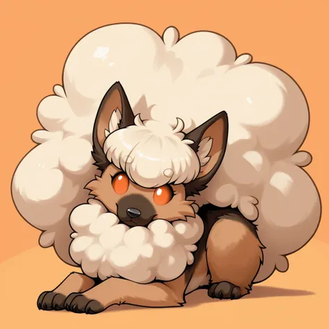 (masterpiece), best quality, solo, creature focus, Ace the German Shepherd Whimsicott  with brown-orange black and tan color palette


