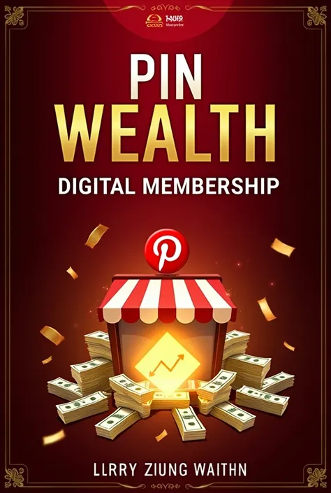 "A high-end, luxury-style book cover for ‘Pin Wealth Digital Membership.’ Use elegant typography, deep red and gold tones, and a subtle Pinterest logo effect in the background. Include images of money stacks, a glowing sales chart, and a digital storefront...