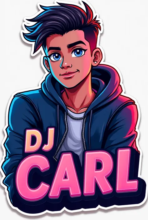 Can you generate a animated sticker including my name DJ CARL, BASS ADDICT (a handsome and young one boy, please include my name CARL and improve font styles please)