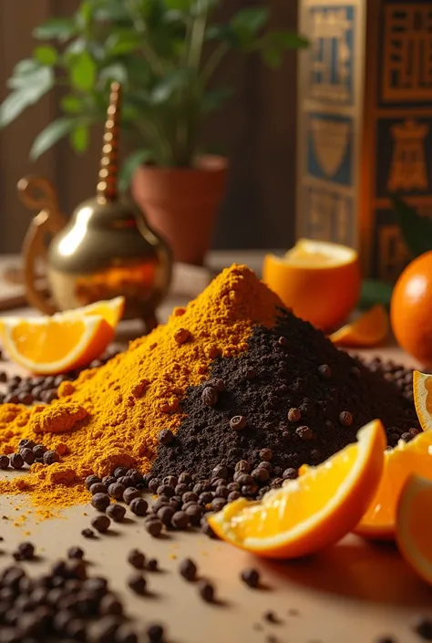 I want a cover of turmeric, black pepper and orange peels with a Pharaonic touch