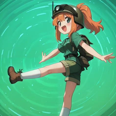 masterpiece, best quality, amazing quality, very aesthetic, high resolution, ultra-detailed, absurdres, newest, Anime screencap, highly detailed, high quality, hyper-Detailed, mistico_IL. BREAK. 1girl, brown footwear, solo, shorts, socks, black eyes, open ...