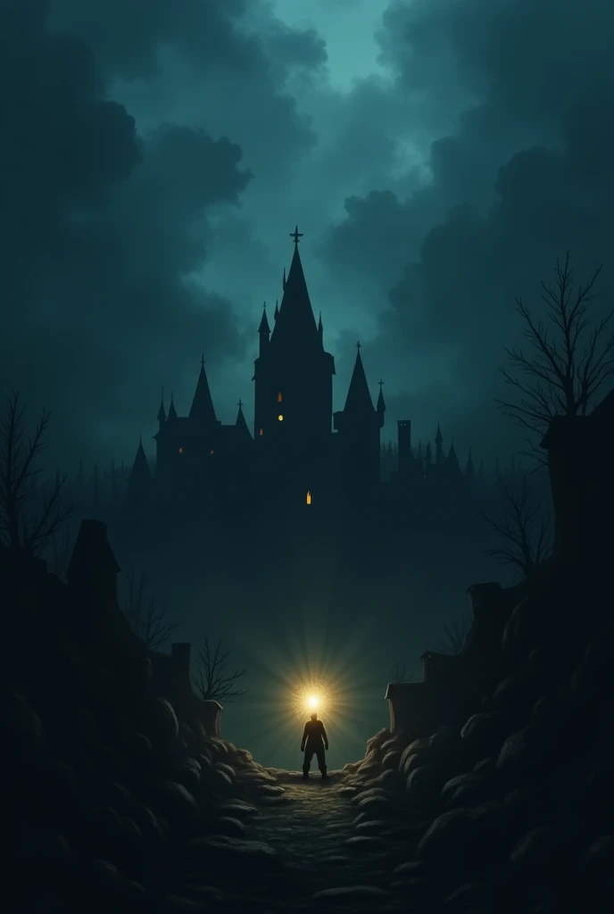 **Prompt**: "A small, eerie village under a dark, ominous sky. Shadowy figures loom in the background, while a small, glowing spark of light flickers in the foreground, symbolizing hope. The atmosphere is heavy, and the contrast between the dark surroundin...