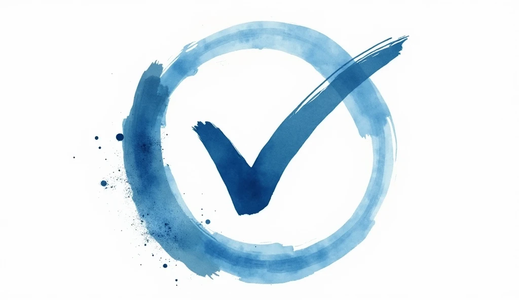 collection of blue watercolor brush stroke painted check mark inside a circle transparent background