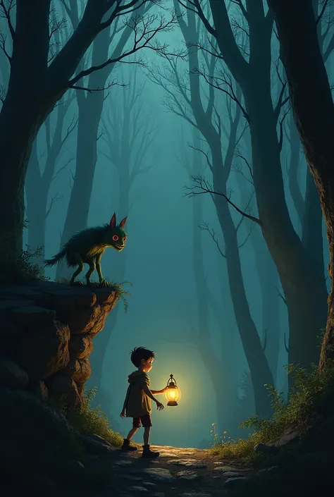 The Boy and the Gobli

**Scene 1 (Night in the Forest - 4 sec)**  
A young boy, Leo, wanders alone in a dark forest, his lantern casting eerie shadows on the towering trees. The wind howls through the branches.  

**Scene 2 (The Strange Sound - 4 sec)**  
...