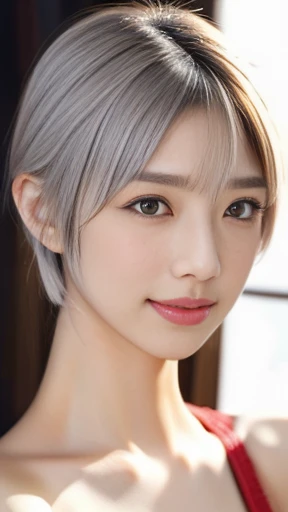  Woman 1,     high image quality  ,  Masterpiece,    TOP QUALITY ,    short hair,    medium boobs,   On a Chinese dress，   Silver Hair，     Mole Under Eye ，Nose tape is fine