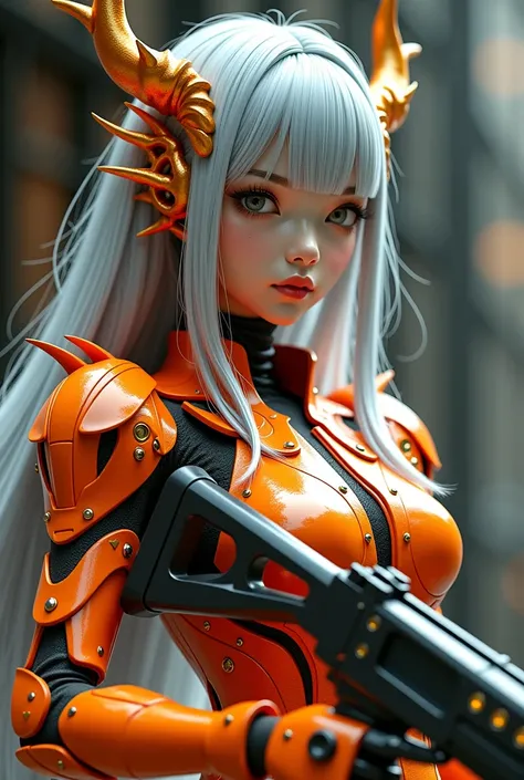 Surreal　 Many details 　Ultra Fantasy　 superb detail 　  ultra high definition  　8K 32k 3D 　 Clear Eyes 　Silver Hair　　　Assassin　sporty,  Textured Armor and Exquisite Design 　 Dragon Head on Both Shoulders 　 Mechanical Engineering 　Mechanic Art　　.　 Sophistica...