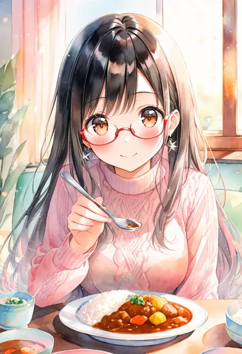 (ultra detailed:0.7), cover image, (soft pastel tones, watercolor, (bright color:1.3), transparent, gradation, harmonious and calm atmosphere:1.1), 1girl, , brown eyes are shining and cute, black hair, long hair, extremely detailed neat hair,Straight hair,...