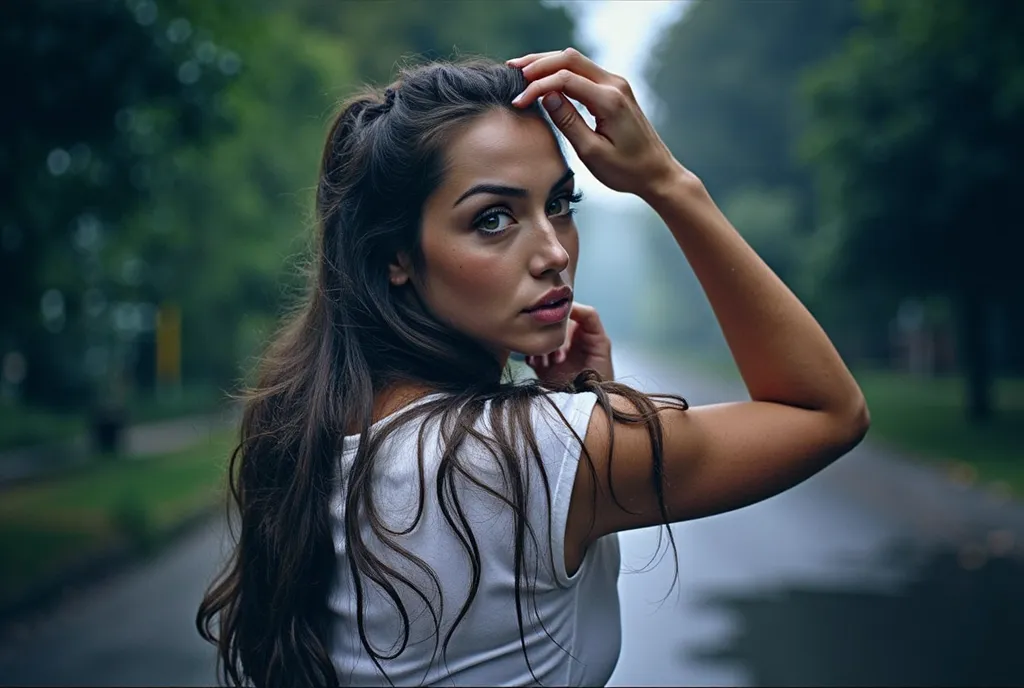 High res waist up portrait photo of a woman. ((heavy makeup:1.4)),