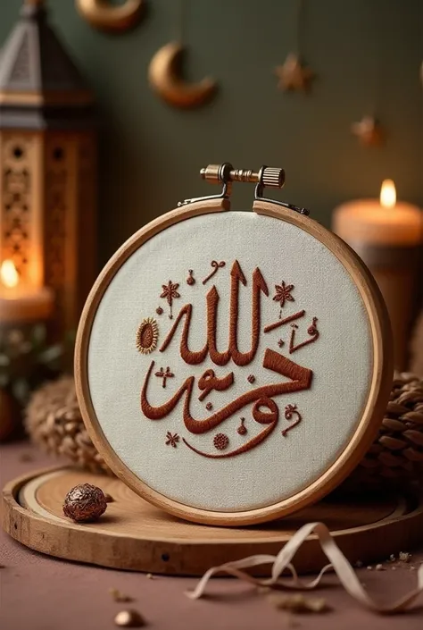 I design a handmade embroidery hoop that reflects the atmosphere of Ramadan