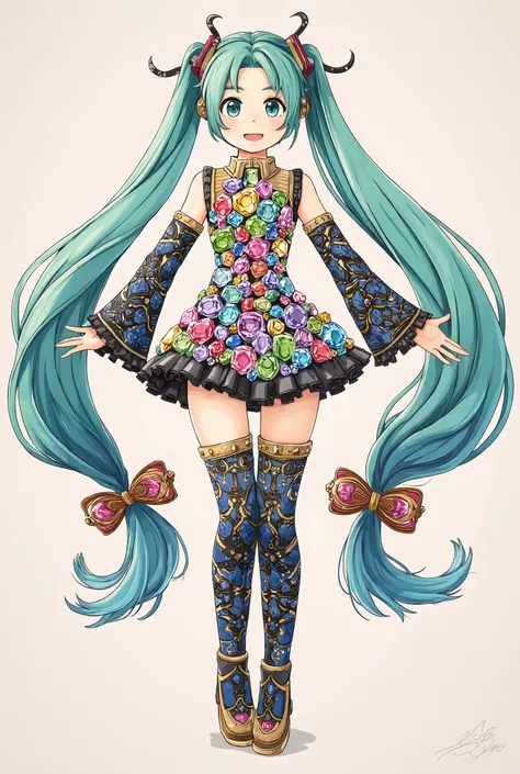 ( masterpiece、 highest quality、 highest quality、 Official Art、  beautiful and beautiful  :1.2)、( one girl:1.3) Hatsune Miku、 twin tails, on hands, ( super detailed,  high details,  highest quality,  high resolution, 超 high resolution, 16k,  Masterpiece:1.2...