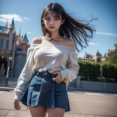 super detailed skin, masterpiece:1.4, photo-realistic, raw photo, 8K resolution, Ultra HD, (18 year old girl, very Cute face, jananese Idol:1.3), very Beautiful girls, (large breasts:1.3), Perfect Style, realistic female arms, beautiful legs, symmetric eye...