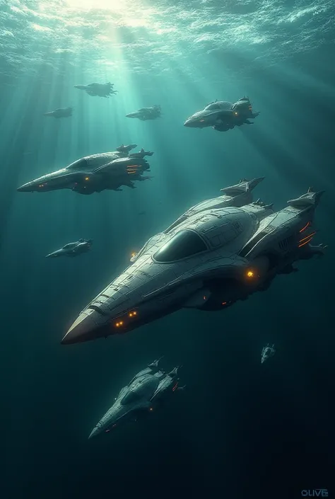 Lots of spaceships coming out of the sea