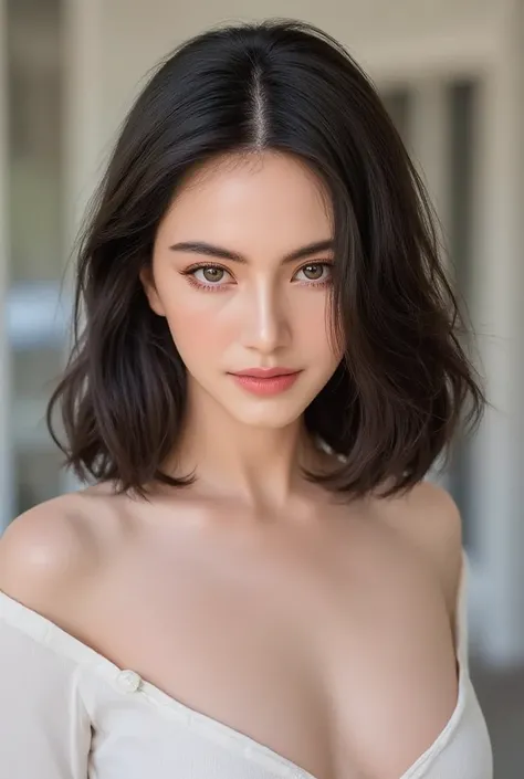 A professional photo, masterpiece. Mai Davika Hoorne, beautiful pale skin Russian woman, (((long curvy hair))), ultra detailed facial features, natural facial skin without make up, alluring facial expression, UHD, 16K, RAW, natural eyes, photorealistic, so...