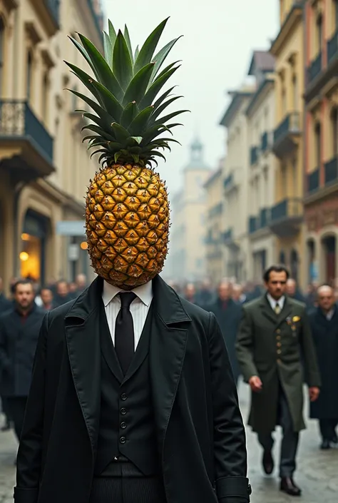 Man with pineapple head as he enters Cluj-Napoca led by miklós horty