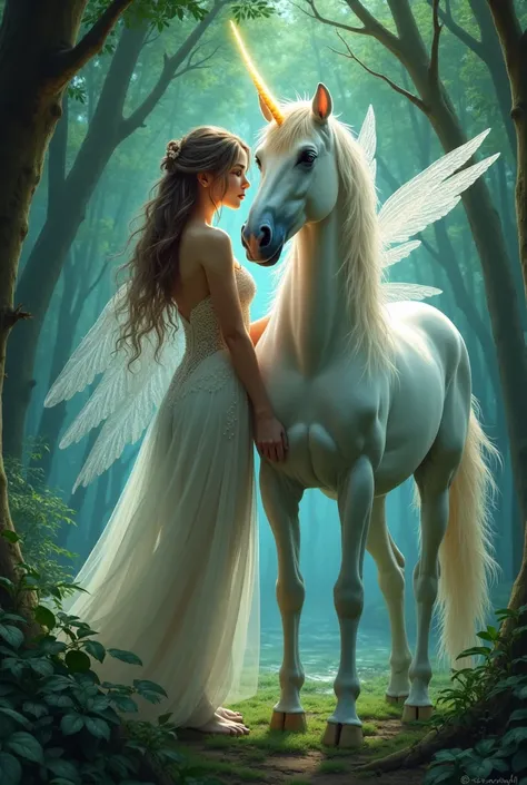 Fairy female erotic with unicorn gracefully photorealistically drawn idea for comic for adults the contract both must save love 