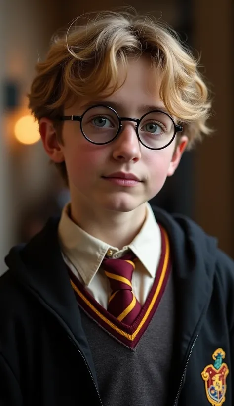 27-year-old male from 1,70 cm 63 kg . pale white,  dark blonde hair , big nose, thin lips,  bushy eyebrows,  big eyes , round face,  entries on the forehead ,  little hair,  dark eye earrings. Celebrating his birthday dressed as HARRY POTTER