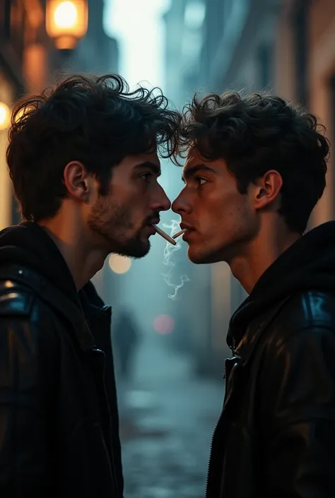 Two 20 year old dutch Boys Blowing smoke into  Each Others mouth. One lost in the Gaze of the other