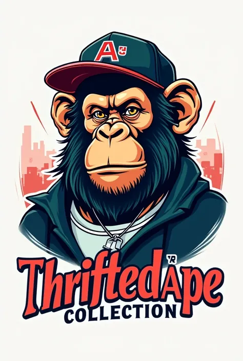 cool logo for clothing name is thrifted ape collection with a ape wearing new era cap