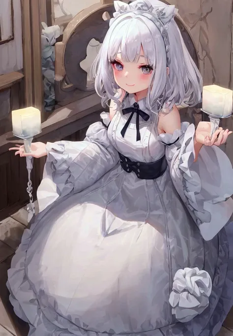  white hair、Gray Hair、 beautiful girl、 cuteメイド服、 white skin、Transparency、 cute、 cute、 girl、 adorable by design、 slender、 Slim、 high image quality、4ｋ、 medium hair、Princess、可 adorable by design、lure、smile、 happy、 spoiled expression、Whitening