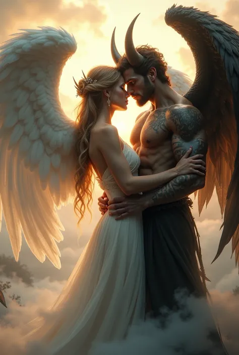 A romantic poster of an angel and a demon 