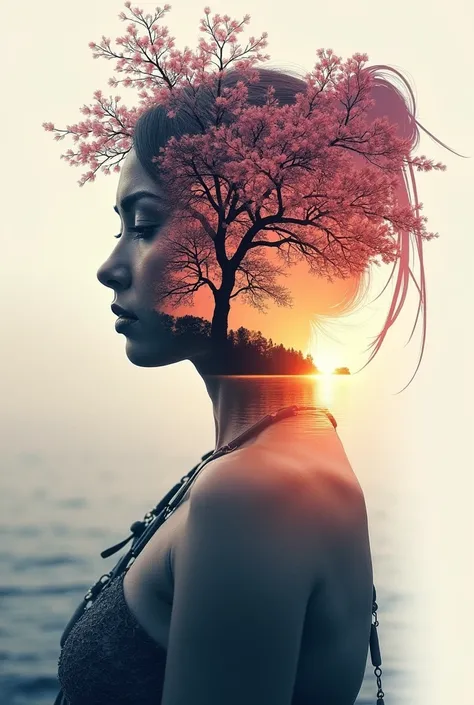 high quality, 8K Ultra HD, A beautiful double exposure that combines an goddess silhouette with sunset coast, sunset coast should serve as the underlying backdrop, with its details incorporated into the goddess , crisp lines, The background is monochrome, ...