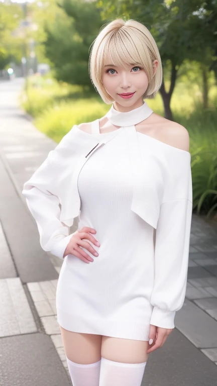 ((  BIG BREAST))、  upper body picture、  Please take a close up photo of your face  、  white skin、   amazing light、   white collar shirt 、((  platinum blonde hair :1.2))、((  short hair:1.4))、((  straight hair))、blunt bangs、Detailed embroidery、  black dress ...