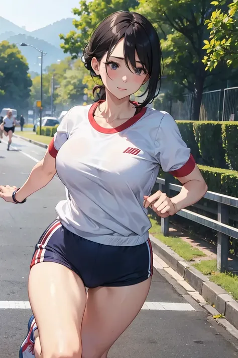 Beautiful mature woman、gym uniform、Sexy、Run at full speed、Slope