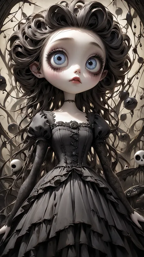 Tim Burton style、 extremely realistic 、wallpaper、