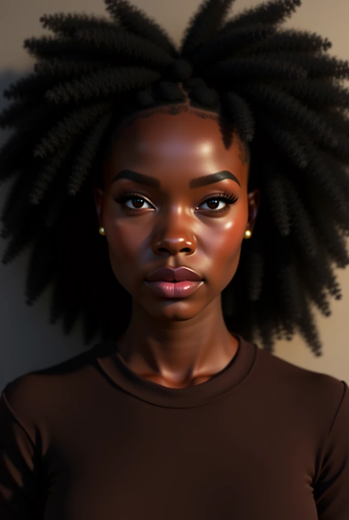 there is a woman with a black shirt and a brown shirt, a digital rendering by Eugene Leroy, trending on cg society, digital art, gorgeous beautiful woman, gorgeous woman, young black woman, stunning beauty, african american young woman, gorgeous lady, a be...