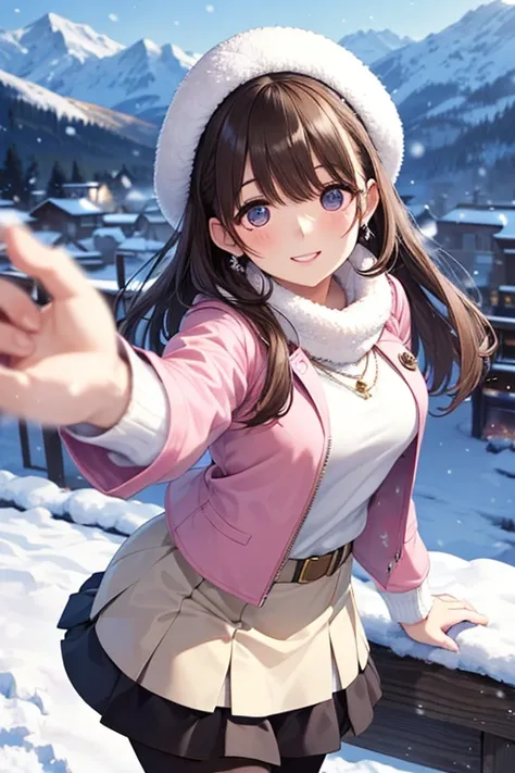 anegasaki nene, shiny chestnut hair, (brown pretty eyes, sparkling eyes, fine eyes), smiling face, super detailed eyes, highly detailed face, highly detailed eyes, (masterpiece:1.2, best quality), 1 girl, cowboy shot,, 


cowboy shot,



(( Pink Jacket ), ...