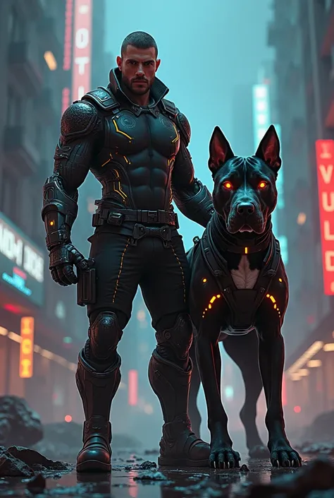 Man with a Pitbull is a science-fiction setting 