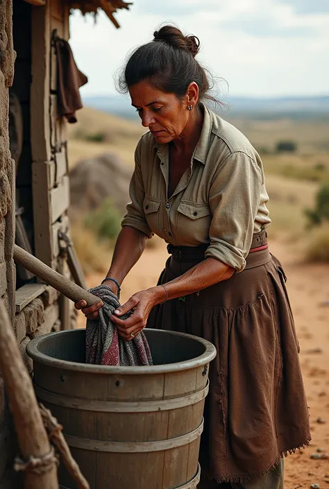 A Voortrekker boer woman washing laundry