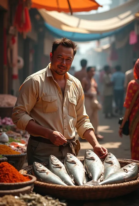 Elon musk selling fish in Indian market