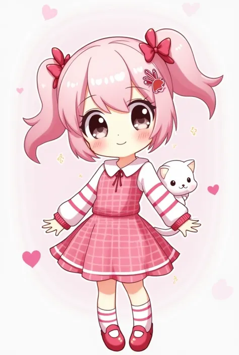 Now make a very cute character with Maria Chiquinha's hair tied on the side and light pink on the other and she has a short fringe, With 2 bows on white hair, And with a paw brooch in the hair,  HER HAIR IS PINK and she has cute black eyes, Wear a pink and...