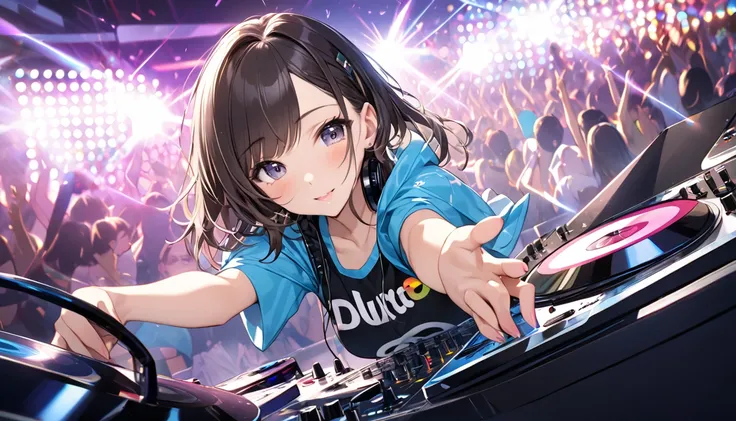 Disco DJ 、cute female DJ( Super High Quality、 in ultra high quality)、 1girl 