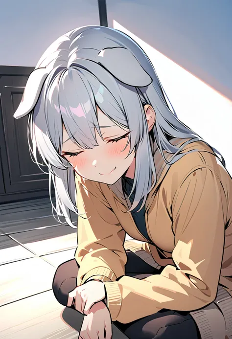 winter，smile， girl with dog ears  ，               Silver Hair，     White Ear，   depressed ，凄く depressed ，I'm four on the floor 