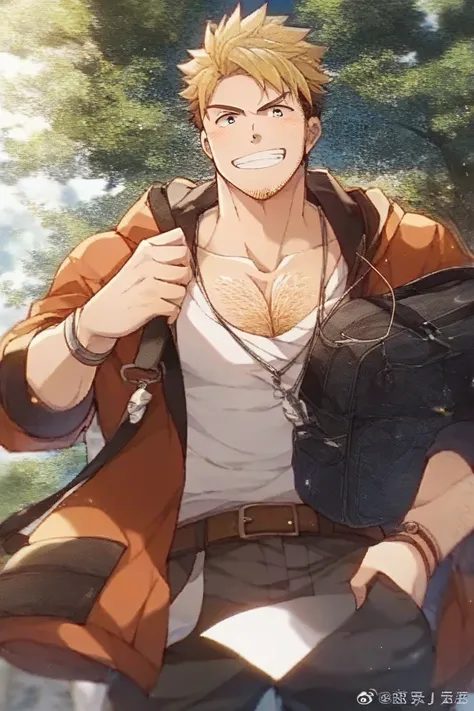 he is the top in a gay relationship、Gay、friend、 blonde、 Tense Face 、Extremely masculine、Extremely muscular、Extremely big cock、Extremely hairy、 I have chest hair 、彼はアナルセックスでfriendをしている