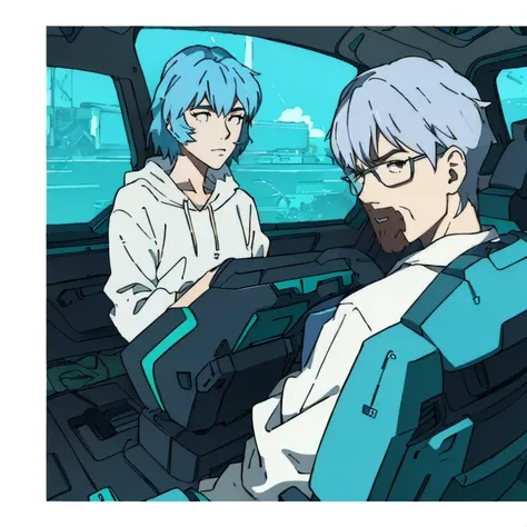 Heisenberg on the left and Rei ayanami on the right next to each other, breaking bad as a manga, gainax anime style, modern sci-fi anime, in the anime ghost in the shell, neon genesis evangelion style, kusanagi, modern cyberpunk anime