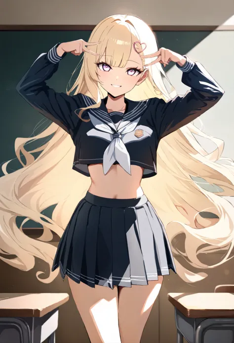 ((year {2021}, masterpiece, high score, great score, absurdres)),  anime style,  1 female, ( blonde,  wave hair,  asymmetrical left and right bangs ,  Heart Hairpin,  small face,  beautiful skin, smile), Beautiful and shining eyes,  glossy lips ,  very det...