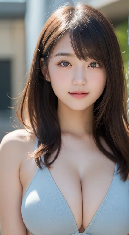  highest quality ,  very detailed, finely,  high resolution,  8k wallpapers,  perfect dynamic configuration , finelyて美しい目,  natural lips , (  big breasts:1.5),A girl with thin bangs,(((A girl facing the front with her body and face))),(((A girl facing the ...