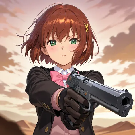  beautiful anime girl , with a black gun "Desert Eagle",