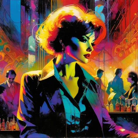 club, artwork inspired by Bill Sienkiewicz, vivid colors, intricate details, oil.
