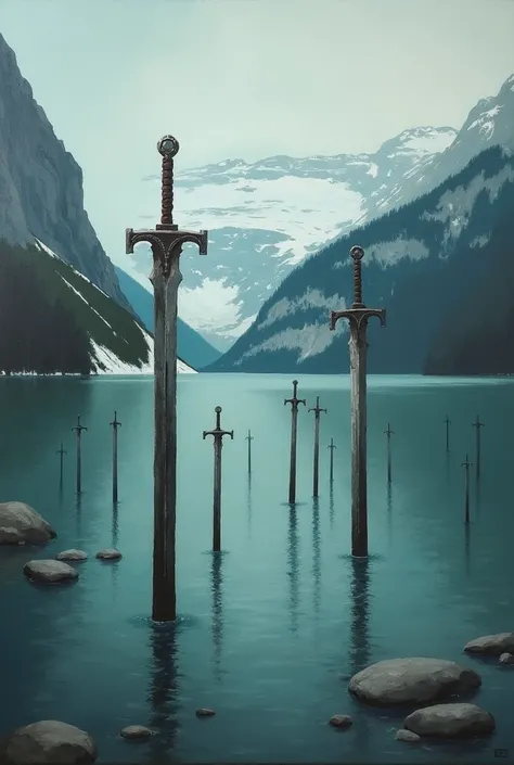 oil painting of the lake of swords