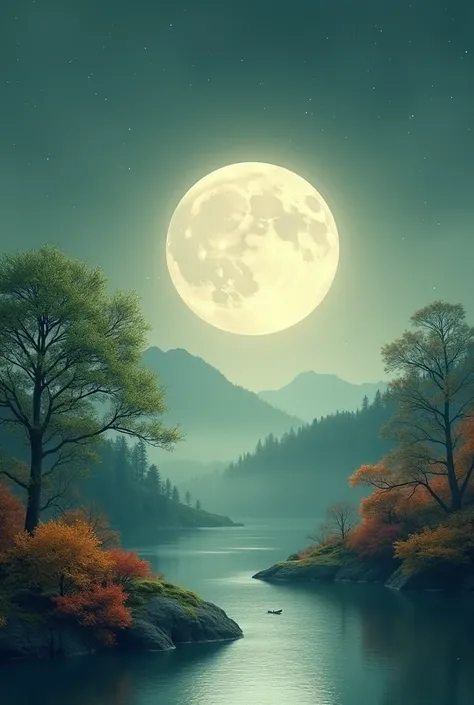  Make a moon wallpaper for cell phone that has these characteristics: 

balanced colors,  A minimalist design , natural elements, subtle texture,  negative space,  Personal Inspiration , compatibility with dark mode , 4k resolution and change of season.