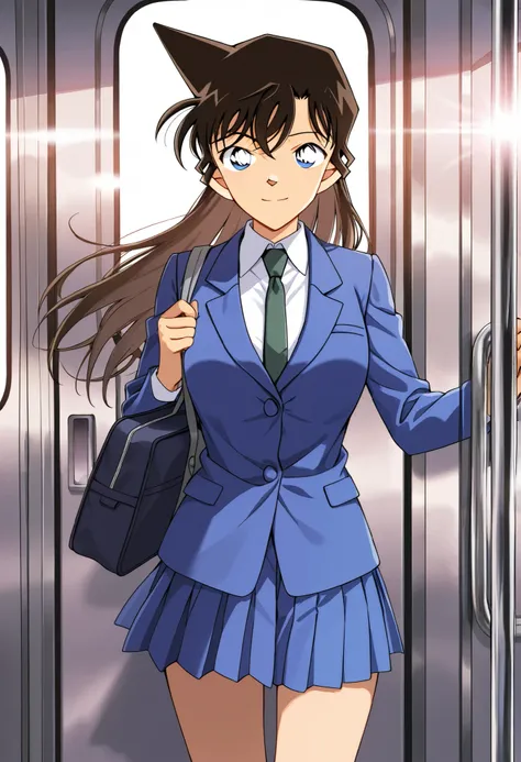 score_9, score_8_up, score_7_up,1girl,solo,mouriranai,mouri ran,meitantei conan,brown hair, blue eyes, long hair, breasts, large breasts, lens flare, medium breasts,BREAK,skirt, shirt, long sleeves, school uniform, jacket, white shirt, pleated skirt, neckt...