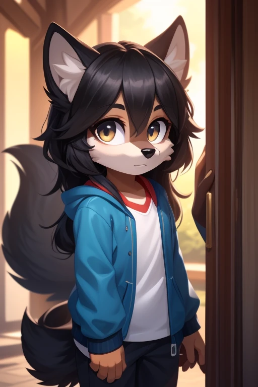 From the outside, a wonderful work is the best quality. Fur wearing three clothes that have a wolf ears with a tail. This is a beautiful young black hair. 