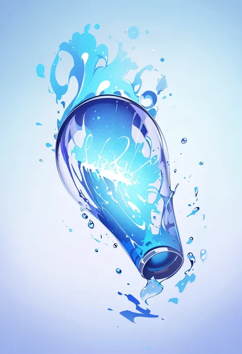 Beautiful Blue Elixir logo, with the catchphrase “Refresh Your Essence” below it. Light blue background with high-resolution studio lighting. Surrealist style depicting a liquid explosion in vibrant blue tones, evoking a sense of purity and freshness. Clea...